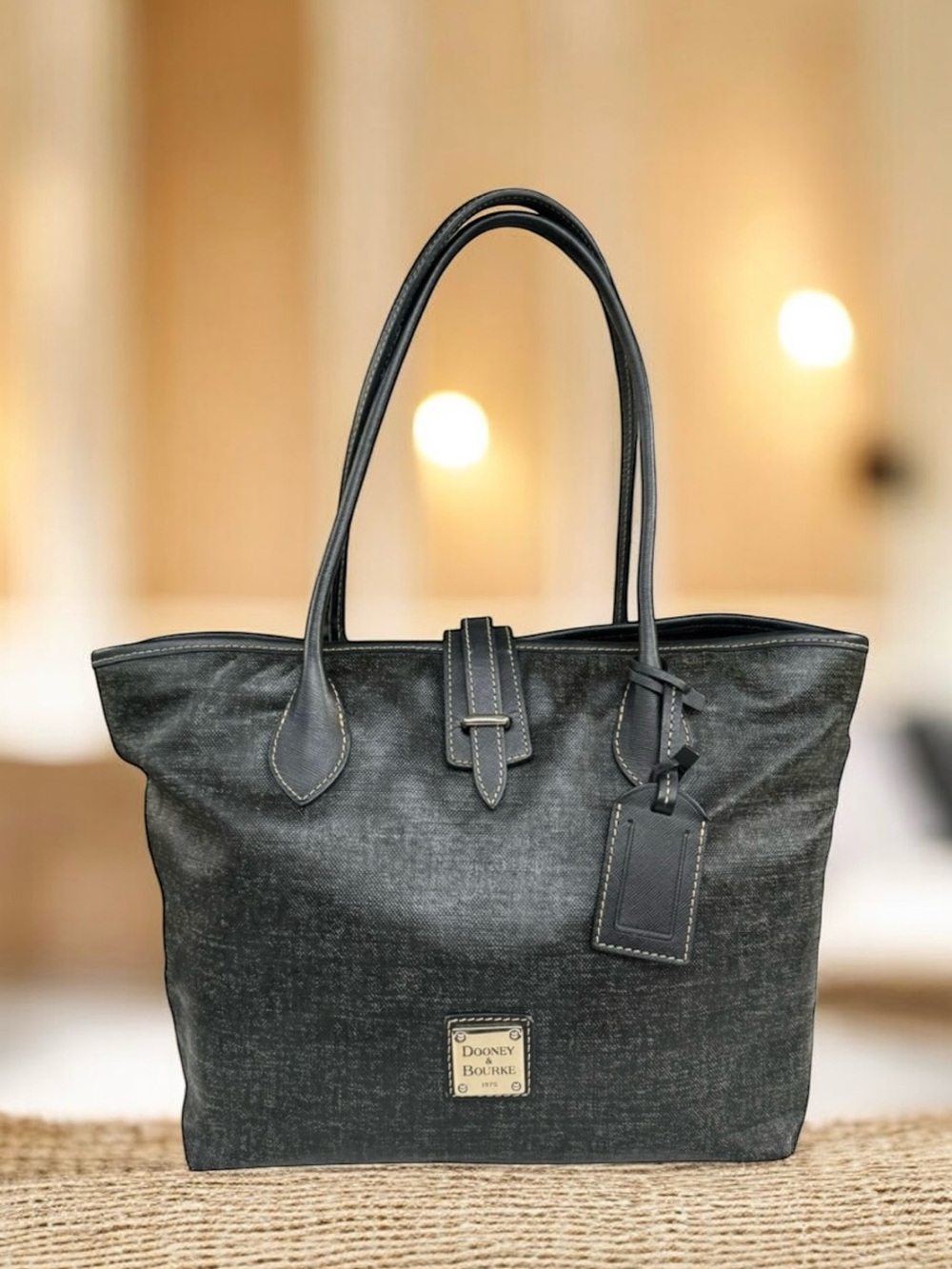 Dooney & Bourke Tote Shoulder Bag Grey Coated Canvas Leather